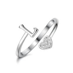 Milacolato 925 Sterling Silber Herz Initial Ringe für Frauen Mädchen 18K Gold Plated Initial Herz Stapelbar Ringe Einstellbare Initial Ringe für Teenager Heart Alphabet Buchstaben Ringe Damen von Milacolato