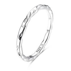 Milacolato 925 Sterling Silber Ring Für Damen Mädchen Gehämmerte Bandringe Aus 18 Karat Weißgold Vergoldetem Sterlingsilber 1,5mm Dünner Verlobungsversprechen-Fingerring Größe 52 von Milacolato