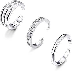 Milacolato 925 Sterling Silber Zehenring Set Damen Einfache Offene Dünne Band Ring Verstellbar Ringe Set für Frauen Mädchen Fußschmuck von Milacolato