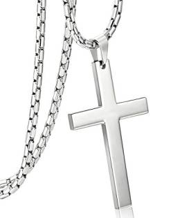 Milacolato Edelstahl Kreuz Kette für Herren Damen Kruzifix Anhänger Halskette 3 mm mit Gliederkette Silber Croix Nekles Schmuck 24 Zoll (61cm) CrossA von Milacolato