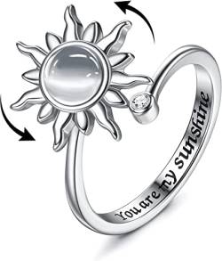 Milacolato Fidget Ring für Frauen Mädchen Offene Verstellbar Anxiety Ring Silber Stapelringe Knöchelringe Fancy Spinner Ringe Schmuck Damen Graysun von Milacolato