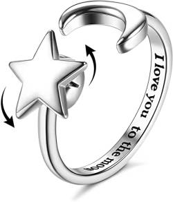 Milacolato Fidget Ring für Frauen Mädchen Offene Verstellbar Anxiety Ring Silber Stapelringe Knöchelringe Fancy Spinner Ringe Schmuck Damen Sternenmond von Milacolato