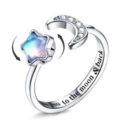 Milacolato Fidget Ring für Frauen Mädchen Offene Verstellbar Anxiety Ring Silber Stapelringe Knöchelringe Fancy Spinner Ringe Schmuck Damen Sternenmondstein von Milacolato