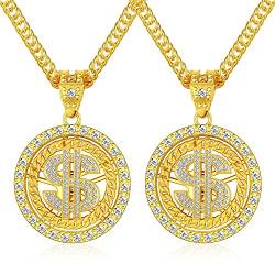 Milacolato Gold Geldkette Dollar Zeichen Halskette für Männer Drehbare Rapper Hip Hop Fake Kette 18k Gold/Versilbert Halloween Old School Big Chunky Umsatz Punk Stil Halskette Set von Milacolato