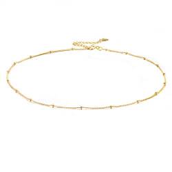 Milacolato Gold Tone Choker Halskette 925 Sterling Silber 18 Karat vergoldet zierliche Satelliten Halskette Perlenkette Choker Layering Choker Halskette für Frauen von Milacolato