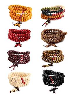 Milacolato Holz Armband 108 Mala Perlen Armbänder Buddhist Strang Holz Gebetskette Sandelholz Link Handgelenk Halskette Kette für Männer Frauen Chinesischen Knoten 8 stücke von Milacolato