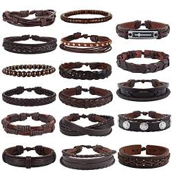 Milacolato Lederarmband Armbänder Set 17 Teiliges Armband für Männer Herren Gewebte Geflochtenes Lederarmband für Männer und Frauen Punk Herrenschmuck Braun Accessoires von Milacolato