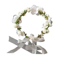 Milageto Boho Blumenkranz Stirnband Blumenkrone Kranz Haargirlande Frauen Blumenkrone Braut Kopfschmuck, Beige von Milageto