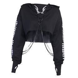 Milageto Damen Metallkette Hoodie Pullover Crop Top Gothic Sweatshirt Dancewear Tops, S. von Milageto