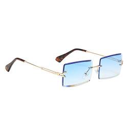 Milageto Rechteck Sonnenbrille Randlose Quadratische Sonnenbrille für Frauen, Halloween Weihnachtsbrille für Outdoor Angeln Requisiten, Blau von Milageto