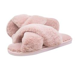 Milaloko Frauen Fluffy Cross Band Haus Hausschuhe Fuzzy Open Toe Hausschuhe Gemütliche Plüsch Slip-on Home Schuhe Indoor Outdoor von Milaloko