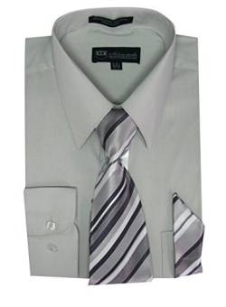 Milano Moda SG21A Herren Langarmshirt mit passender Krawatte und Taschentuch, silber, 43 cm- 44 cm Hals 86 cm- 89 cm Ärmel von Milano Moda