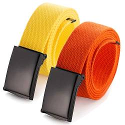 Mile High Life Passend zugeschnitten Leinwand Webgürtel Größe bis zu 1,32 m mit Flip-Top Feste Militärschnalle (2 Pack gelb/Orange) von Mile High Life