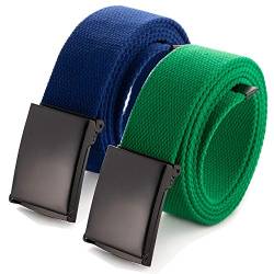 Mile High Life Passend zugeschnitten Leinwand Webgürtel Größe bis zu 1,32 m mit Flip-Top Feste Militärschnalle (2 Pack grün/blau) von Mile High Life