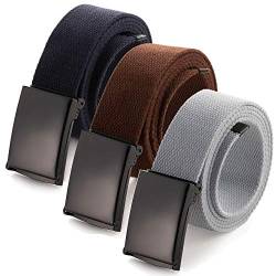 Mile High Life Passend zugeschnitten Leinwand Webgürtel Größe bis zu 1,32 m mit Flip-Top Feste Militärschnalle (3 Pack Braun/Marine/grau) von Mile High Life