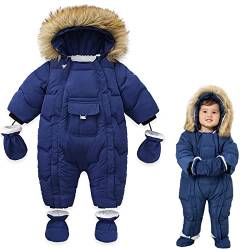 Milkiwai Neugeborenes Baby, süßer, wärmerer, mit Kapuze, Schneeanzug, Steppprozess, doppelter Reißverschluss, Unisex-Strampler, dicker Baumwollfleece(3-9mons) von Milkiwai