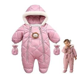 Milkiwai Neugeborenes Baby Niedlicher Wärmer Kapuzen-Schneeanzug Quiltprozess Reißverschluss Unisex Strampler Dicker Baumwollfleece Wintermäntel Jumpsuit (Rosa, 18-24 Monate von Milkiwai