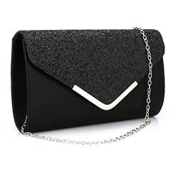 Milchstraße Damen Umschlag Clutch Tasche Pailletten Abend Handtasche Geldbörse mit abnehmbarer Kette Schwarz von Milky Way