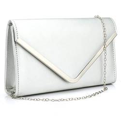 Milky Way Damen Abendtasche Clutches Tasche Kunstleder Geldbörsen mit Kettenklappe Umschlag Handtasche für Hochzeit Cocktail Party, silber, One size von Milky Way