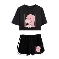 Anime Zero Two 02 Crop Top und Kurze Hosen Darling in The FRANXX Manga Short Sleeve Short Pants Trainingsanzug-Sets für Männer und Frauen von Millay