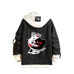 Danganronpa Jeansjacke Monokuma Cosplay Kapuzen-Denim-Hoodie Anime Zerrissene Jeans Mantel Kostüm für Männer Frauen von Millay