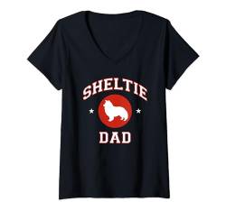 Damen Shetland Sheepdog Dad T-Shirt mit V-Ausschnitt von Miller Sye