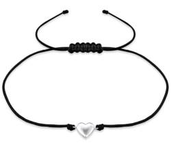 Damen Armband 925er Sterling Silber, Nylonschnur Größenverstellbar - Geschenk für Frauen & Mädchen - vers. Motive, Auswahl:Herz Schwarz Silber von Milosa