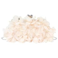 Milya Damen Clutch Blumen Elegante Brauttasche Hochzeit Party Kleidertasche Abendtasche Handtasche mit Kette Kiss Lock, Beige von Milya