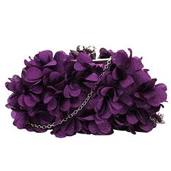 Milya Damen Clutch Blumen Elegante Brauttasche Hochzeit Party Kleidertasche Abendtasche Handtasche mit Kette Kiss Lock, Lila von Milya