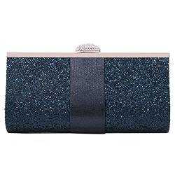 Milya Damen Glitzer Clutch Abendtasche, Strass Handtasche Hochzeit Party Unterarmtasche Umhängetasche Schultertasche mit Ketten Gurt, Dunkelblau von Milya