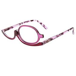 Milya Make-Up Schminkbrille Rotatable Flip Up Brille Drehbare Lesebrille Presbyopie Brille Sehhilfe Lesehilfe Lila Stärke +2,5 von Milya