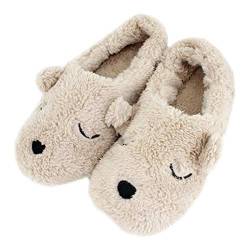 Milya Plüsch Weiche Hausschuhe Liebespaar Winter Pantoffeln Slippers mit Süße Cartoon Bär Beige Größe 40-41 von Milya