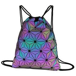 MilyaDE Geometrische Sporttasche Rucksack mit Tunnelzug Leuchtend Turnbeutel Reflektierend Jutebeutel Sportbeutel Strandbeutel Gymbag Gymsack, 32*40cm von Milya