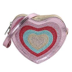 MilyaDE Mädchen PU Leder Umhängetasche Herzförmig Glitzer Prinzessin Mini Taschen, Kinder Cross Body Handtasche Schultertasche von Milya