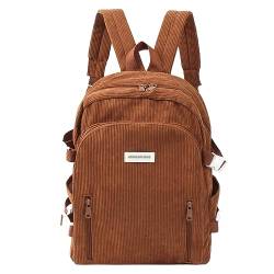 MilyaDE Cord Schulrucksack Reisen Causal Rucksackhandtsche Tagesrucksack Büchertasche Laptoptasche für Damen Herren, Braun von MilyaDE