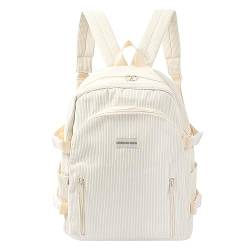 MilyaDE Cord Schulrucksack Reisen Causal Rucksackhandtsche Tagesrucksack Büchertasche Laptoptasche für Damen Herren, Weiß von MilyaDE