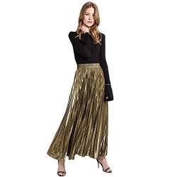 MilyaDE Damen Lang A-Linie Plisseerock Maxi Faltenrock Blingbling, Gold XL von MilyaDE