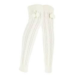 MilyaDE Damen Lange Winter Gestrickte Stulpen mit Pompon, Beinwärmer Overknee Strümpfe Legwarmers Beinstulpen Kniestrümpfe, Weiß von MilyaDE