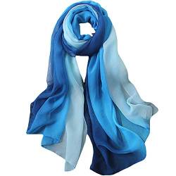 MilyaDE Damen Seidenschals - Seide Schal Leicht Seidentuch Elegante Schals Warm Halstuch Tuch Geschenk Stola für Frauen 190 * 70cm (Blau) von MilyaDE