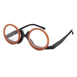 MilyaDE Make-Up Brille Lesebrille Schminkbrille Rotatable Flip Up Drehbare Presbyopie Sehhilfe Lesehilfe mit Stärke, Orange Schwarz 3,5 von MilyaDE