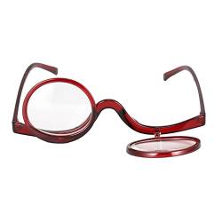MilyaDE Make-Up Brille Lesebrille Schminkbrille Rotatable Flip Up Drehbare Presbyopie Sehhilfe Lesehilfe mit Stärke, Rot 1,0 von MilyaDE