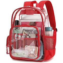 Mimfutu Heavy Duty Clear Backpack School Backpack, PVC Transparent Rucksäcke See Through Bookbag für Mädchen Jungen Frauen Männer (Rot) von Mimfutu