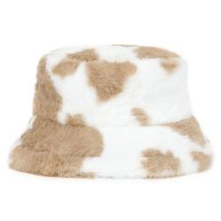 Mimfutu Winter Fischerhut Fluffy Bucket Hat für Damen Herren (Kuhdruck Braun) von Mimfutu