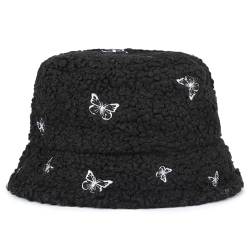 Mimfutu Winter Fischerhut Fluffy Bucket Hat für Damen Herren (Schmetterling Schwarz) von Mimfutu