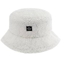 Mimfutu Winter Fischerhut Fluffy Bucket Hat für Damen Herren (Smile Weiß) von Mimfutu