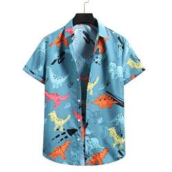 Herren Kurzarm Regular Fit Freizeithemd Hawaiihemd Funky 3D Dinosaurier Hemd Urlaub Beach Party Hemden Strand Beilaufig Hawaii Hemd Shirt (Blau,L) von Mimihuhu