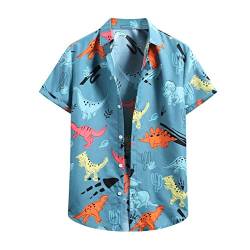 Herren Kurzarm Regular Fit Freizeithemd Hawaiihemd Funky 3D Dinosaurier Hemd Urlaub Beach Party Hemden Strand Beilaufig Hawaii Hemd Shirt (Blau,S) von Mimihuhu