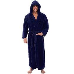 Mimihuhu Herren Bademantel Monza mit Kapuze Morgenmantel flauschig Nachtwäsche aus edler Mikrofaser Kimono mit Sechs Farb- & Größenauswahl S - 5XL Bath-Robe (Dunkelblau,4XL) von Mimihuhu