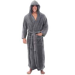 Mimihuhu Herren Bademantel Monza mit Kapuze Morgenmantel flauschig Nachtwäsche aus edler Mikrofaser Kimono mit Sechs Farb- & Größenauswahl S - 5XL Bath-Robe (Grau,M) von Mimihuhu