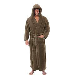 Mimihuhu Herren Bademantel Monza mit Kapuze Morgenmantel flauschig Nachtwäsche aus edler Mikrofaser Kimono mit Sechs Farb- & Größenauswahl S - 5XL Bath-Robe (Khaki,2XL) von Mimihuhu